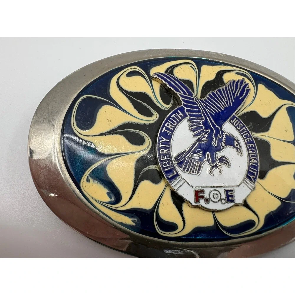 Vintage F.O.E. Belt Buckle Liberty‎ Truth Justice Equality Eagle Blue USA
